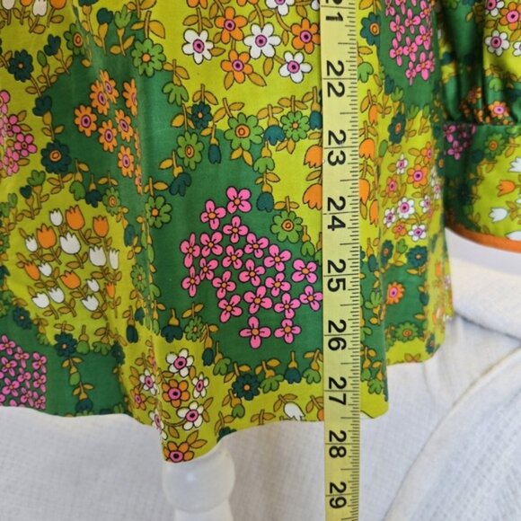 Vtg 60s Mod Mini Dress Psychedelic Floral Belted Button Front Youthquake Collar - Picture 7 of 11